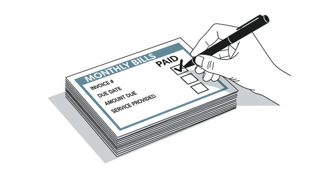 Stack of monthly bills with invoice and due date details