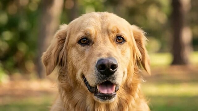 Close-up of Happy Golden Retriever Dog Outdoors in Nature