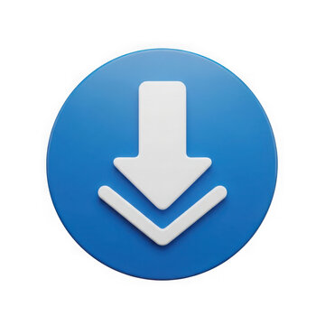 Modern download arrow icon inside circular blue shape design transparent background