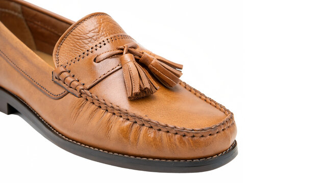 Classic brown leather loafer shoe with tassels isolated on a transparent background mens fashion footwear