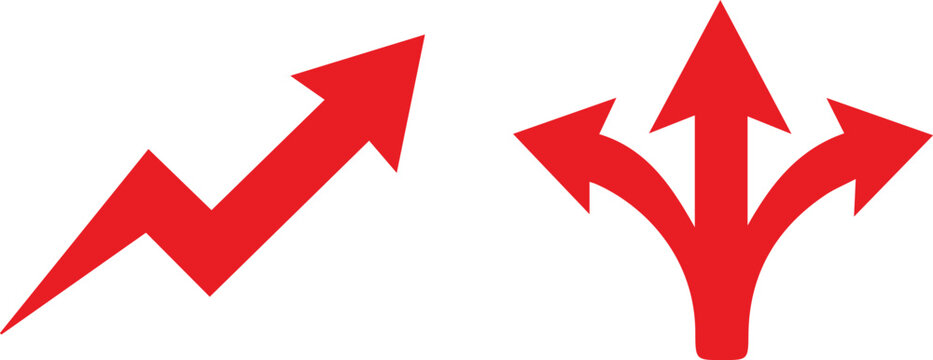 Red upward arrows showing growth and direction choices Vector