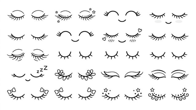 Lovely Closed Eyes Line Art Vector Set &ndash; Cute Sleeping Eyelashes and Sweet Facial Expressions Collection