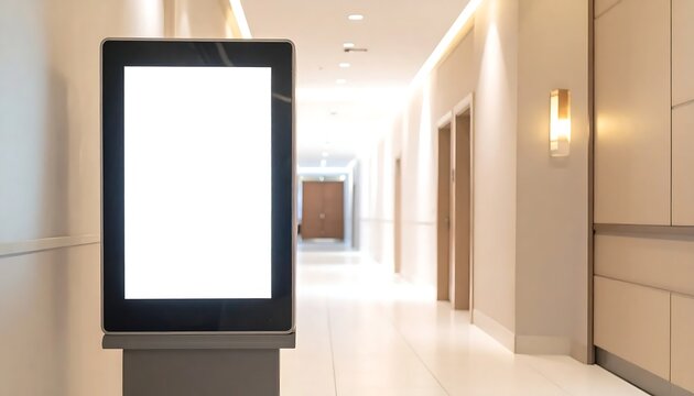 Corridor Mockup Featuring a Digital Sign in Modern Setting