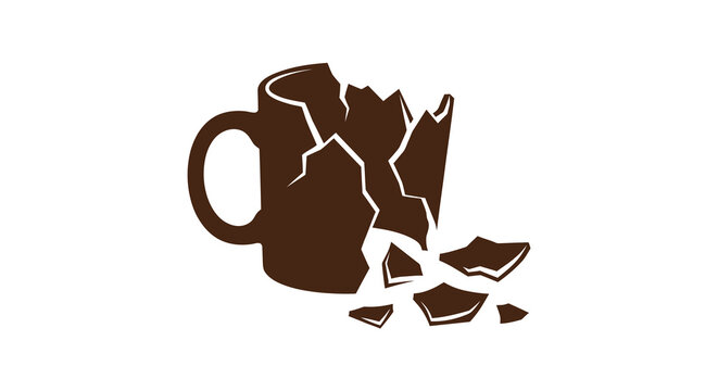 Broken coffee mug silhouette in dark brown a shattered ceramic depiction silhouette