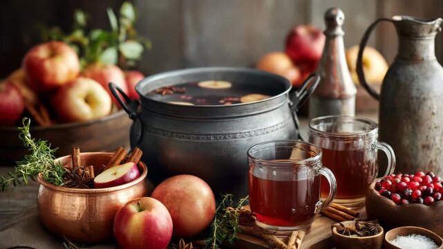 Rustic apple cider in mason jar with fresh apples on wooden table in warm light Making Homemade Apple Cider concept of organic autumn harvest