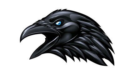 Obraz premium Menacing Raven Head Mascot in Side Profile with Piercing Blue Eye