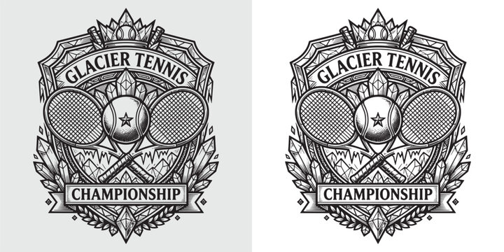 Glacier Tennis Championship badge logo with crossed rackets and ice crystal decorations