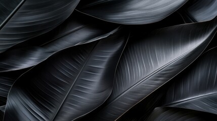 Fototapeta premium Abstract macro background featuring dark tropical banana leaves with elegant natural curves and sophisticated smooth texture