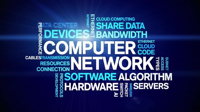 Computer Network animated word cloud-text design animation tag kinetic typography seamless loop.