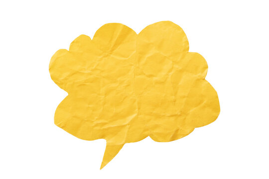 Yellow Cloud Paper Speech Bubble with Pointed Tail on Transparent Background