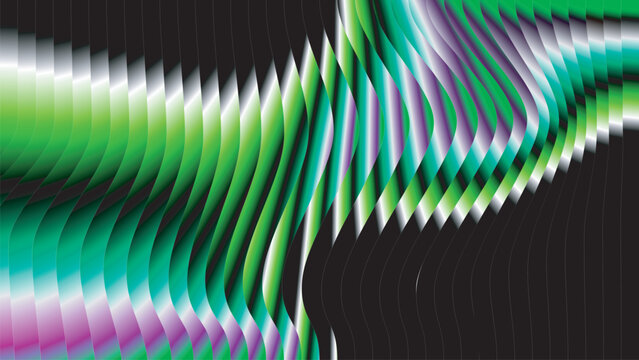 Vibrant abstract wave pattern with green and purple gradient stripes