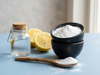 Fototapeta premium Natural Cleaning Ingredients: Baking Soda, Lemon, and Water for Homemade Solutions