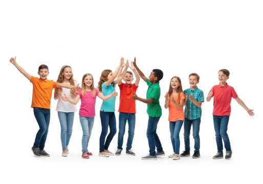Group of diverse children holding hands and smiling together