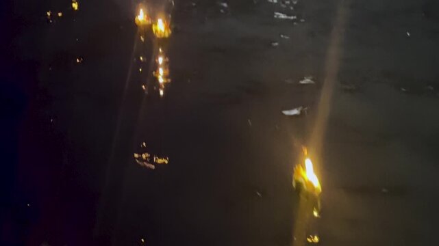 Diya's illuminate the Ganga water during the Ganga Arti in Haridwar Utarakhand