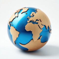 Naklejka premium Globe showing continents carved into surface. Blue oceans contrast with golden landmasses. Simple, clean presentation.