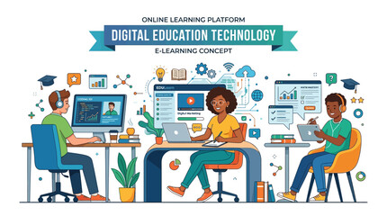 Naklejka premium Students learn on laptops at desks