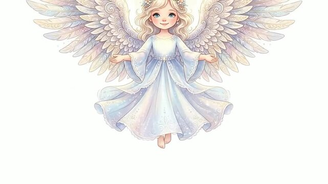Cute Angel with Wings and Halo in Prayer Pose