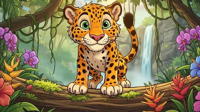 Cute Baby Leopard Cub in Lush Jungle Environment