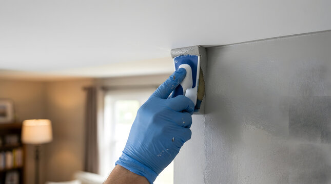 DIY home painting projects with paint pad | Cutting in wall edges with grey paint | Professional house painting techniques for beginners | Using paint pads for clean wall borders