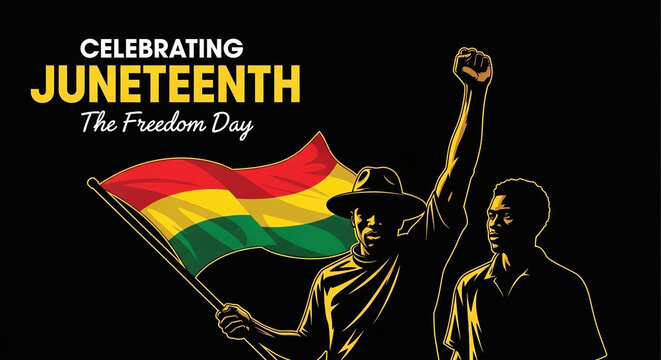 Juneteenth celebration with pan-african flag and raised fist freedom day