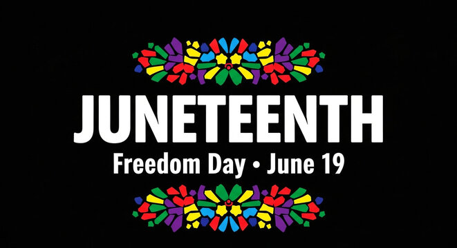 Juneteenth freedom day with colorful floral borders june 19 holiday celebration