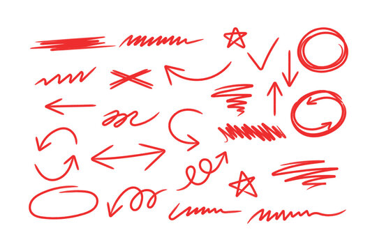 Grunge brush arrows and hand drawn sketch icon set