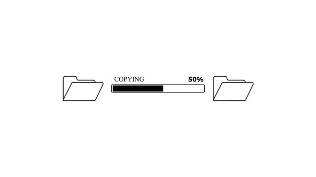 File Copying Progress Bar Animation with Folder Transfer Icon on White Background 4K video animation.
