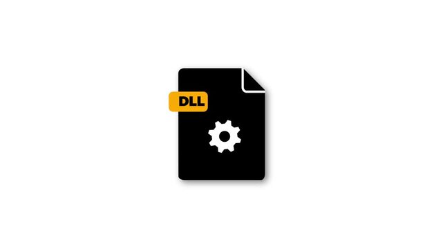 Minimalist DLL System File Format Document Icon Animation Isolated on Solid White Background