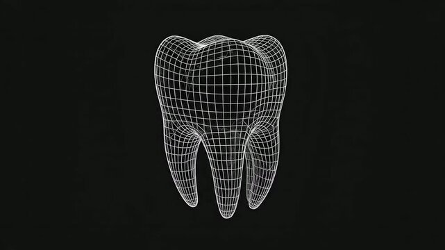 Digital 3D Tooth Model with Wireframe Overlay for Dental Visualization