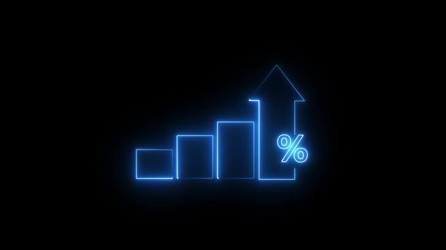 Neon blue line business graph icon Quality control and company cost reduction. Successful strategy and management. light magenta collar animation and black background