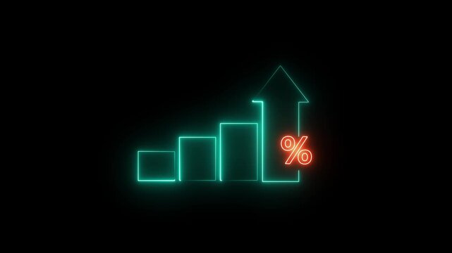 Neon blue line business graph icon Quality control and company cost reduction. Successful strategy and management. light magenta collar animation and black background