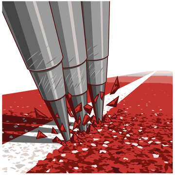 Extreme impact of tires crushing red gravel surface road destruction concept close up view
