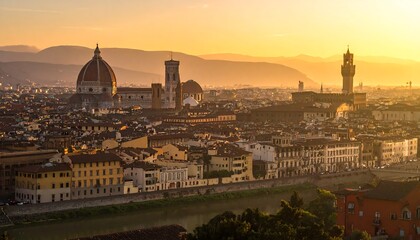Naklejka premium Heritage Architecture at Dusk with Skyline and Soft Golden Evening Light Background for Historical Landmark, Cultural Tourism and Cityscape Concept