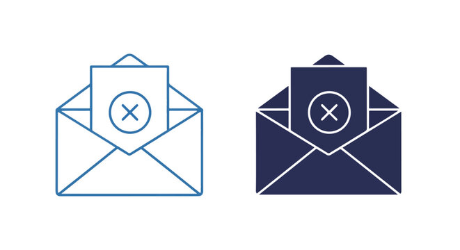 Email message rejection error icon set: Glyph and solid icon set - Icon vector - logo icons. Blue, Black and white icons