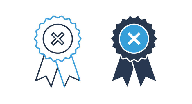 Rejected medal ribbon badge icon set: Solid vector icons - Clipart, sticker - icon set - Editable modern style icon