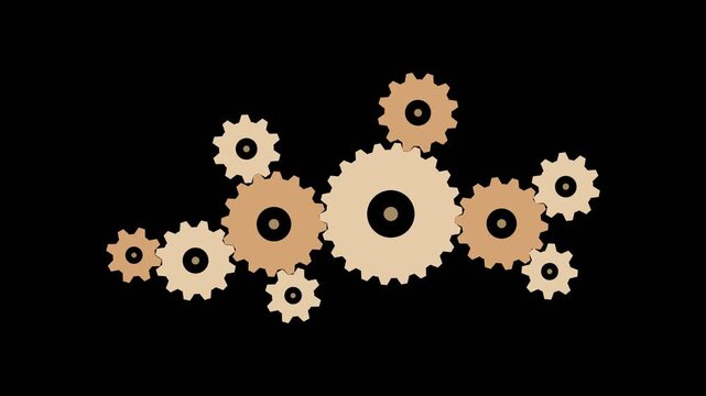 Gear Cogs Animation with Rotating Mechanical Parts on Alpha Channel Transparent Background for Industry Concept