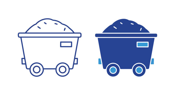 Mining cart icon set in blue design: Solid vector icons - Clipart, sticker - icon set - Editable modern style icon