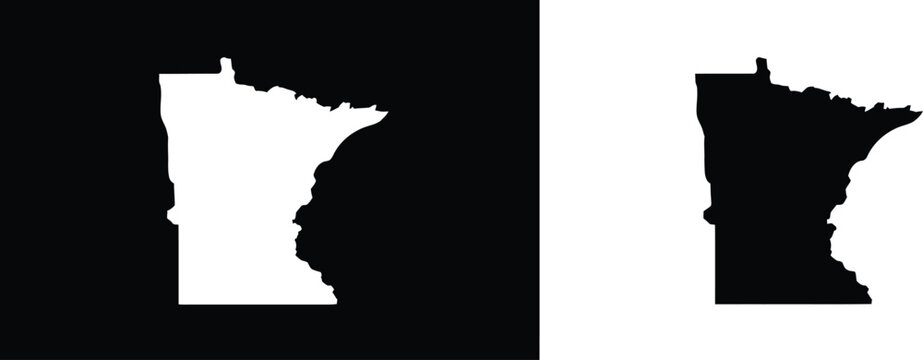Minnesota state map icons, black and white outline designs for geography, navigation, regional identity, and mapping projects.
