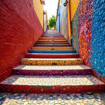 Colorful mosaic steps leading up to the Selaron Steps , rio de janeiro, colorful mosaic, vibrant colors