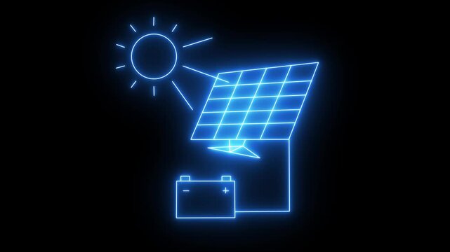Solar energy panel icon with sun animation. solar panel electric energy storage battery charger. solar panel battery icon animation concept. 4k motion graphics animation