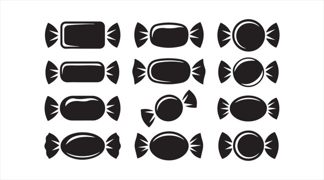 Assorted blank candy wrapper silhouettes featuring confectionery packaging shapes and sweet treat icon collection
