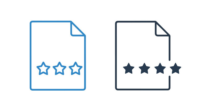 Document file rating star icon set: Glyph and solid icon set - Icon vector - logo icons. Blue, Black and white icons