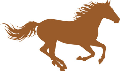 Brown horse silhouette running with flowing mane © BipashaSketches 