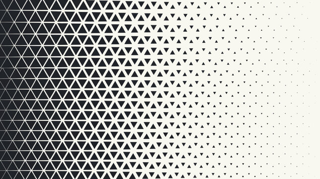 Modern Abstract Black and White Geometric Halftone Triangle Pattern Background for Corporate Graphic Design, Minimalist Web Backdrop, and Trendy Digital Art Wallpaper.