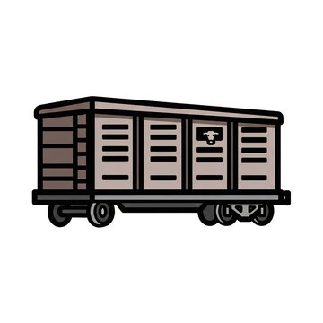 Vector illustration of a livestock train car with a cow looking out from a window, designed in a flat cartoon style for transportation or agriculture concepts
