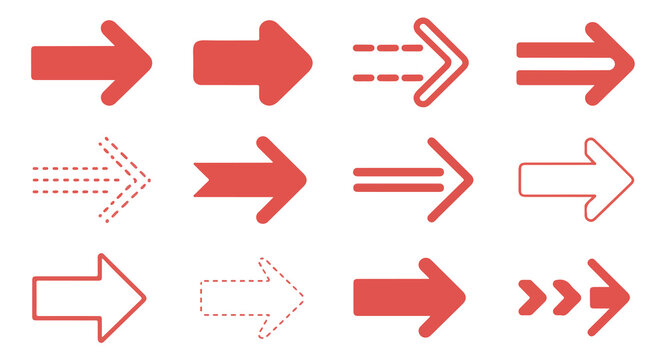 Large assortment of straight right pointing arrow icons with dashed and solid line styles.