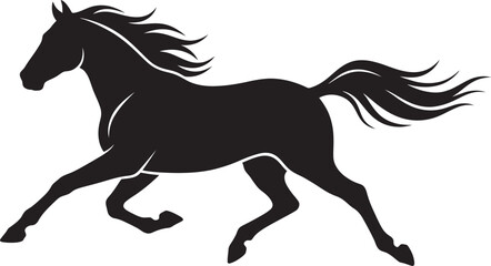 Black horse silhouette running with flowing mane © BipashaSketches 