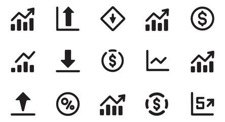 Fototapeta premium Set of black financial growth and business profit icons isolated on white background web.