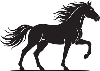 Black horse silhouette running with flowing mane © BipashaSketches 