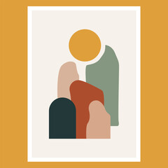 Minimalist flat vector abstract illustration of organic rocky shapes and sun in boho style. © Adam Vector Station
